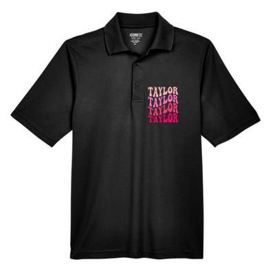 Retro TA.YLOR First Name Personalized Groovy Birthday Men's Origin Performance Piqué Polo