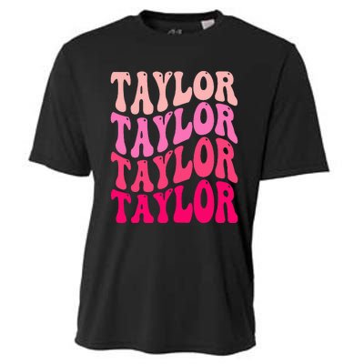 Retro TA.YLOR First Name Personalized Groovy Birthday Cooling Performance Crew T-Shirt