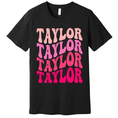 Retro TA.YLOR First Name Personalized Groovy Birthday Premium T-Shirt