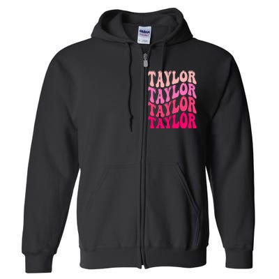 Retro TA.YLOR First Name Personalized Groovy Birthday Full Zip Hoodie