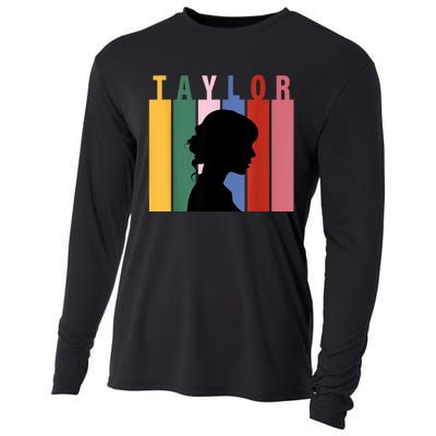 Retro Taylor First Name Personalized Groovy Birthday Girl Cooling Performance Long Sleeve Crew