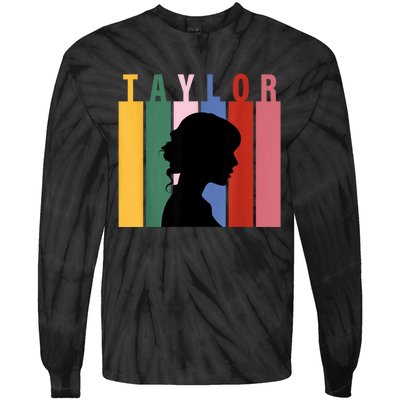 Retro Taylor First Name Personalized Groovy Birthday Girl Tie-Dye Long Sleeve Shirt