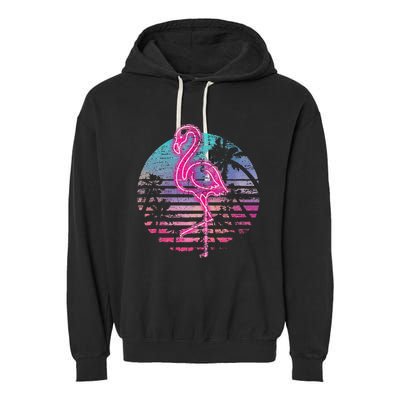 Retro Tropic Flamingo Garment-Dyed Fleece Hoodie