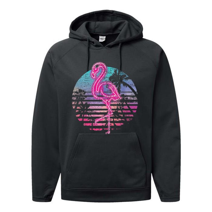 Retro Tropic Flamingo Performance Fleece Hoodie