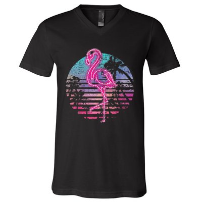 Retro Tropic Flamingo V-Neck T-Shirt