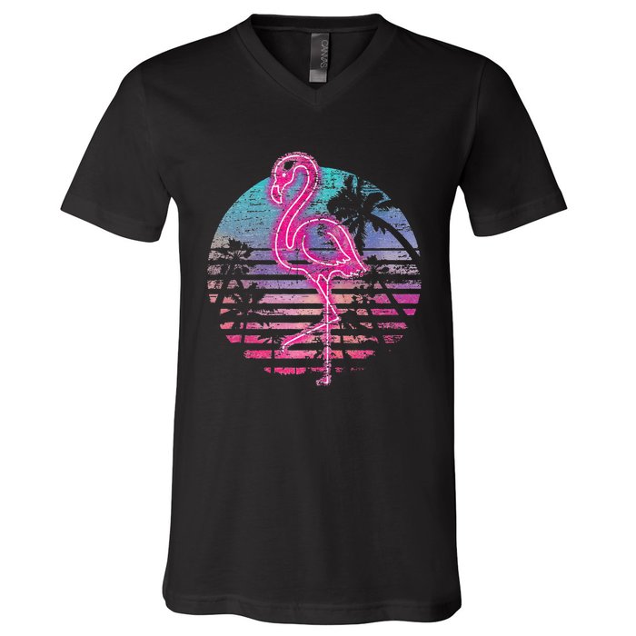 Retro Tropic Flamingo V-Neck T-Shirt