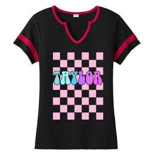 Retro T.AYLOR First Name Personalized Groovy Birthday Ladies Halftime Notch Neck Tee