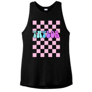 Retro T.AYLOR First Name Personalized Groovy Birthday Ladies PosiCharge Tri-Blend Wicking Tank