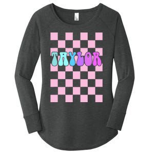 Retro T.AYLOR First Name Personalized Groovy Birthday Women's Perfect Tri Tunic Long Sleeve Shirt