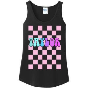 Retro T.AYLOR First Name Personalized Groovy Birthday Ladies Essential Tank