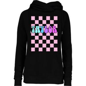 Retro T.AYLOR First Name Personalized Groovy Birthday Womens Funnel Neck Pullover Hood