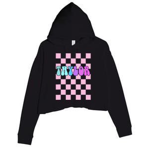 Retro T.AYLOR First Name Personalized Groovy Birthday Crop Fleece Hoodie