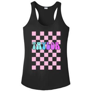 Retro T.AYLOR First Name Personalized Groovy Birthday Ladies PosiCharge Competitor Racerback Tank