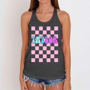 Retro T.AYLOR First Name Personalized Groovy Birthday Women's Knotted Racerback Tank