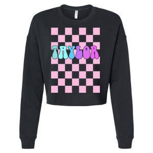 Retro T.AYLOR First Name Personalized Groovy Birthday Cropped Pullover Crew