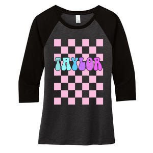 Retro T.AYLOR First Name Personalized Groovy Birthday Women's Tri-Blend 3/4-Sleeve Raglan Shirt