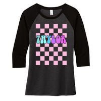 Retro T.AYLOR First Name Personalized Groovy Birthday Women's Tri-Blend 3/4-Sleeve Raglan Shirt