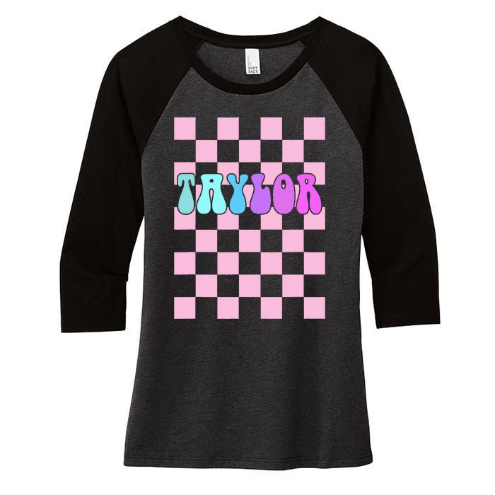 Retro T.AYLOR First Name Personalized Groovy Birthday Women's Tri-Blend 3/4-Sleeve Raglan Shirt