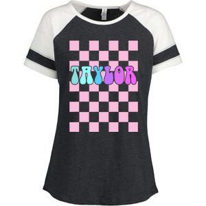 Retro T.AYLOR First Name Personalized Groovy Birthday Enza Ladies Jersey Colorblock Tee