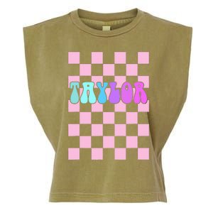 Retro T.AYLOR First Name Personalized Groovy Birthday Garment-Dyed Women's Muscle Tee