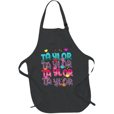 Retro Taylor First Name Personalized Groovy Bday Full-Length Apron With Pockets