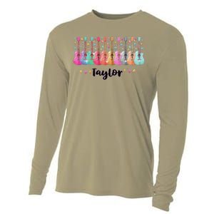 Retro Taylor First Name Personalized Groovy 80s Pin.K Cooling Performance Long Sleeve Crew