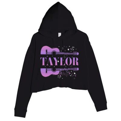 Retro Taylor First Name Personalized Groovy Birthday Crop Fleece Hoodie