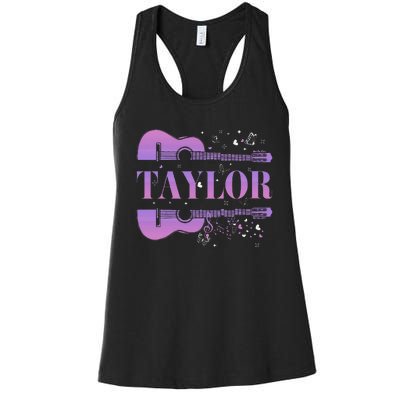 Retro Taylor First Name Personalized Groovy Birthday Women's Racerback Tank