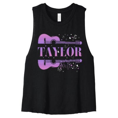 Retro Taylor First Name Personalized Groovy Birthday Women's Racerback Cropped Tank