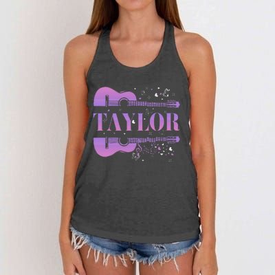 Retro Taylor First Name Personalized Groovy Birthday Women's Knotted Racerback Tank