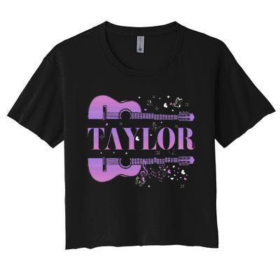 Retro Taylor First Name Personalized Groovy Birthday Women's Crop Top Tee