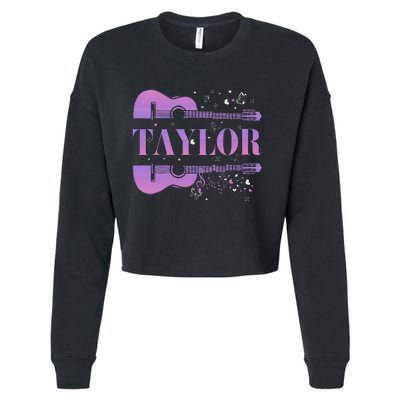 Retro Taylor First Name Personalized Groovy Birthday Cropped Pullover Crew