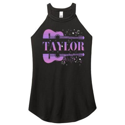 Retro Taylor First Name Personalized Groovy Birthday Women's Perfect Tri Rocker Tank