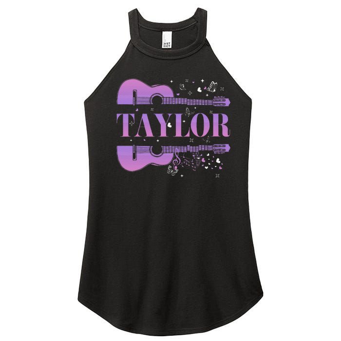 Retro Taylor First Name Personalized Groovy Birthday Women's Perfect Tri Rocker Tank