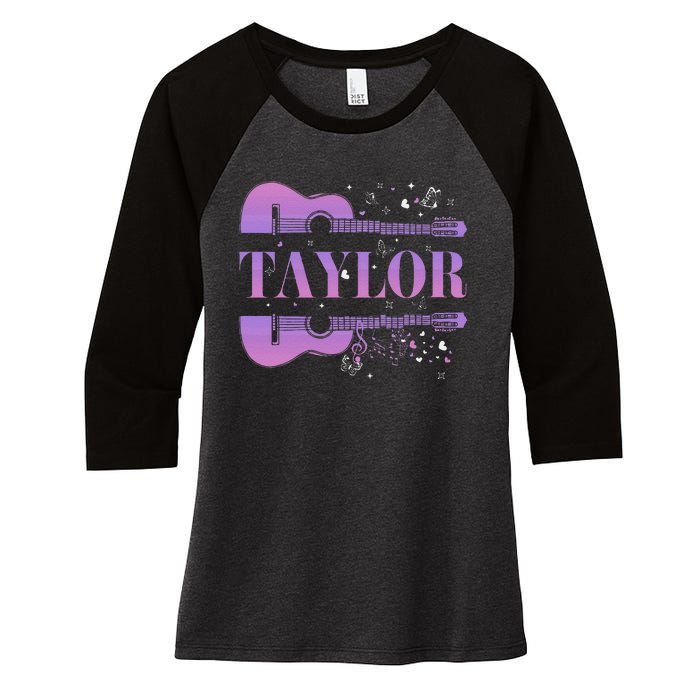 Retro Taylor First Name Personalized Groovy Birthday Women's Tri-Blend 3/4-Sleeve Raglan Shirt