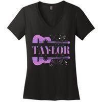 Retro Taylor First Name Personalized Groovy Birthday Women's V-Neck T-Shirt