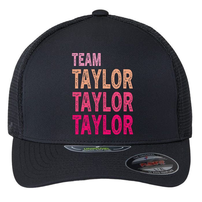 Retro T.AYLOR First Name Personalized Groovy Birthday Flexfit Unipanel Trucker Cap