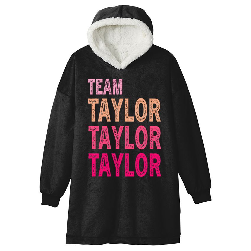 Retro T.AYLOR First Name Personalized Groovy Birthday Hooded Wearable Blanket