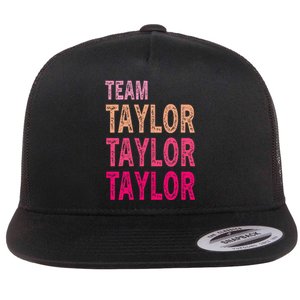 Retro T.AYLOR First Name Personalized Groovy Birthday Flat Bill Trucker Hat