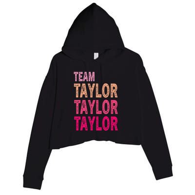 Retro T.AYLOR First Name Personalized Groovy Birthday Crop Fleece Hoodie
