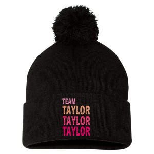 Retro T.AYLOR First Name Personalized Groovy Birthday Pom Pom 12in Knit Beanie