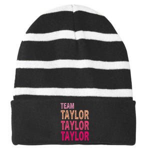 Retro T.AYLOR First Name Personalized Groovy Birthday Striped Beanie with Solid Band