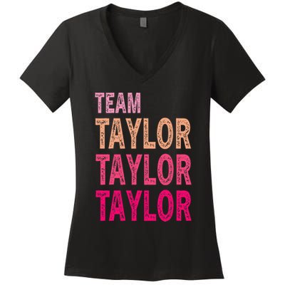 Retro T.AYLOR First Name Personalized Groovy Birthday Women's V-Neck T-Shirt