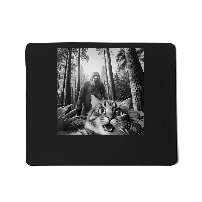 Rendered Threads Funny Cat Selfie with Bigfoot | Quirky Sasquatch Mousepad
