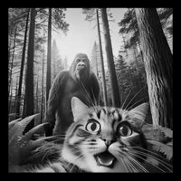 Rendered Threads Funny Cat Selfie with Bigfoot | Quirky Sasquatch Mousepad
