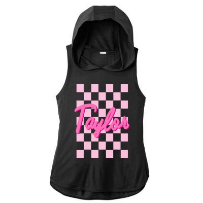 Retro T.AYLOR First Name Personalized Groovy Birthday Ladies PosiCharge Tri-Blend Wicking Draft Hoodie Tank