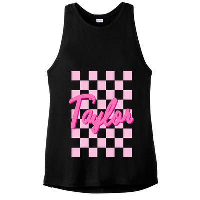 Retro T.AYLOR First Name Personalized Groovy Birthday Ladies PosiCharge Tri-Blend Wicking Tank