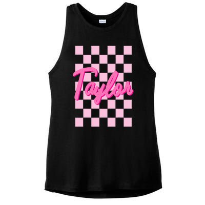 Retro T.AYLOR First Name Personalized Groovy Birthday Ladies PosiCharge Tri-Blend Wicking Tank