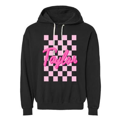 Retro T.AYLOR First Name Personalized Groovy Birthday Garment-Dyed Fleece Hoodie