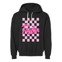 Retro T.AYLOR First Name Personalized Groovy Birthday Garment-Dyed Fleece Hoodie